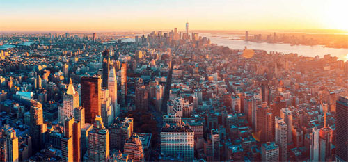 Aquarius Humanity New York City Skyline Golden Hour